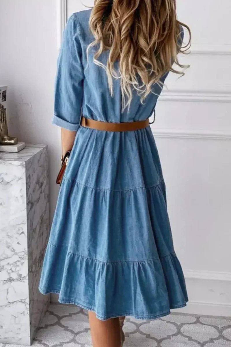 Sheyla - Midikleid mit Rüschen und Knopfleiste aus Denim