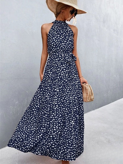 Irene – Meistverkauftes Jumpsuit-Kleid mit Wellenpunkt-Print und Neckholder