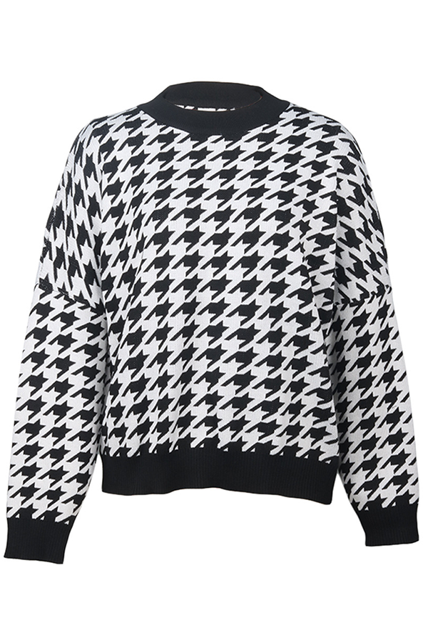 Oriana® | Fashion Street Geometrischer Patchwork-Kontrast-O-Ausschnitt-Pullover