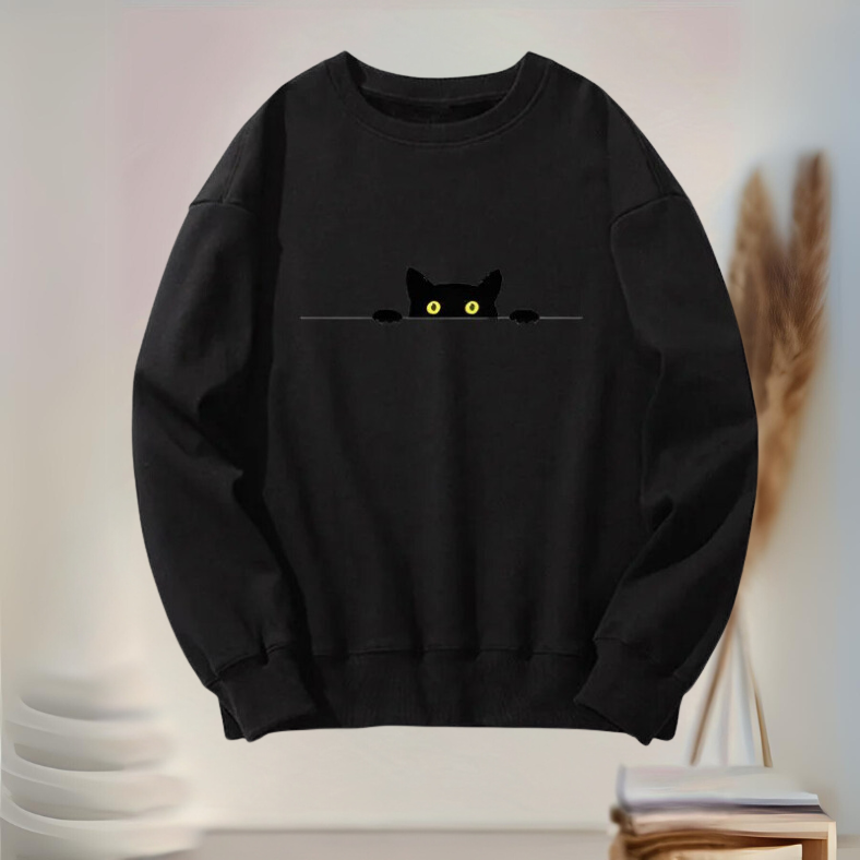 Zuleyka® | Bequemes Damen-Sweatshirt mit schwarzem Katzen-Print