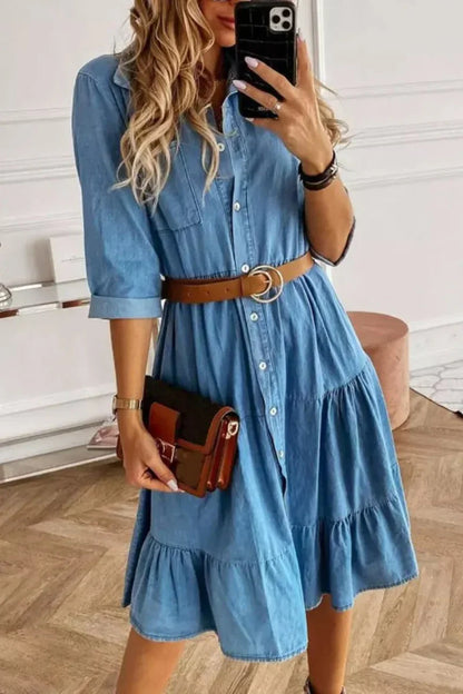 Sheyla - Midikleid mit Rüschen und Knopfleiste aus Denim