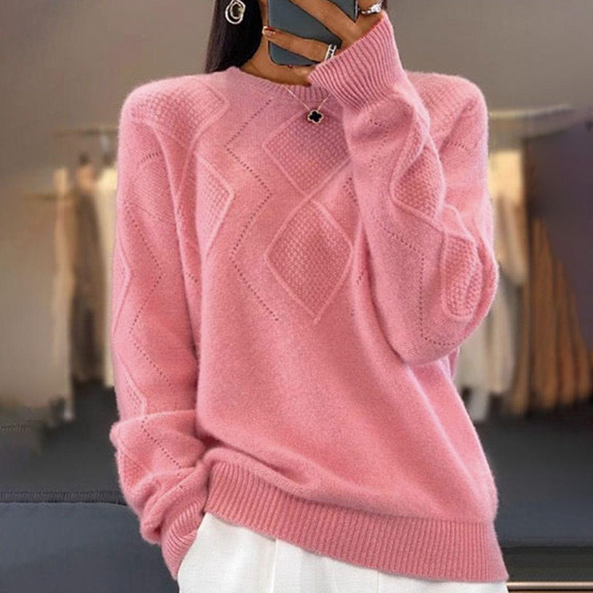 Paula® | rosa einfarbiger Pullover mit langen ärmeln