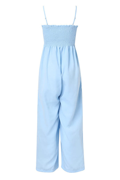 Charlotte - Jumpsuit mit gesmokten Spaghetti-Trägern und weitem Bein