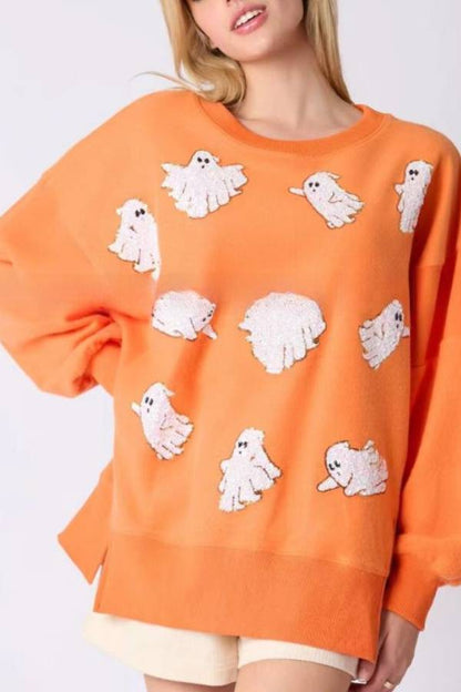 Paula® | Halloween-Geist-Pailletten-Oberteil, lockeres, lässiges Sweatshirt