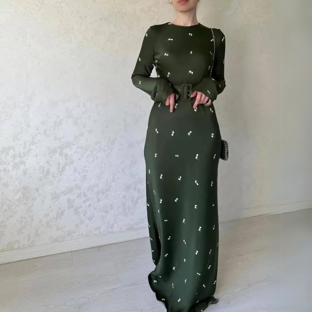 Harper - Langärmeliges Vintage-Maxikleid Aus Seidensatin Mit Blumendruck