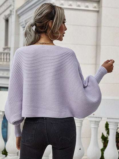 Wendy® | Gewebter, rechts horizontal gerippter Pullover mit Dolman-Ärmeln