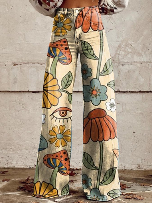 Mathilde® | Vintage Botanical Floral Hose mit weitem Bein