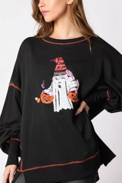 Oriana® | Halloween Ghost Pailletten-Sweatshirt, besticktes Freizeitoberteil