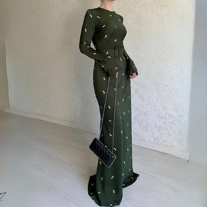 Harper - Langärmeliges Vintage-Maxikleid Aus Seidensatin Mit Blumendruck