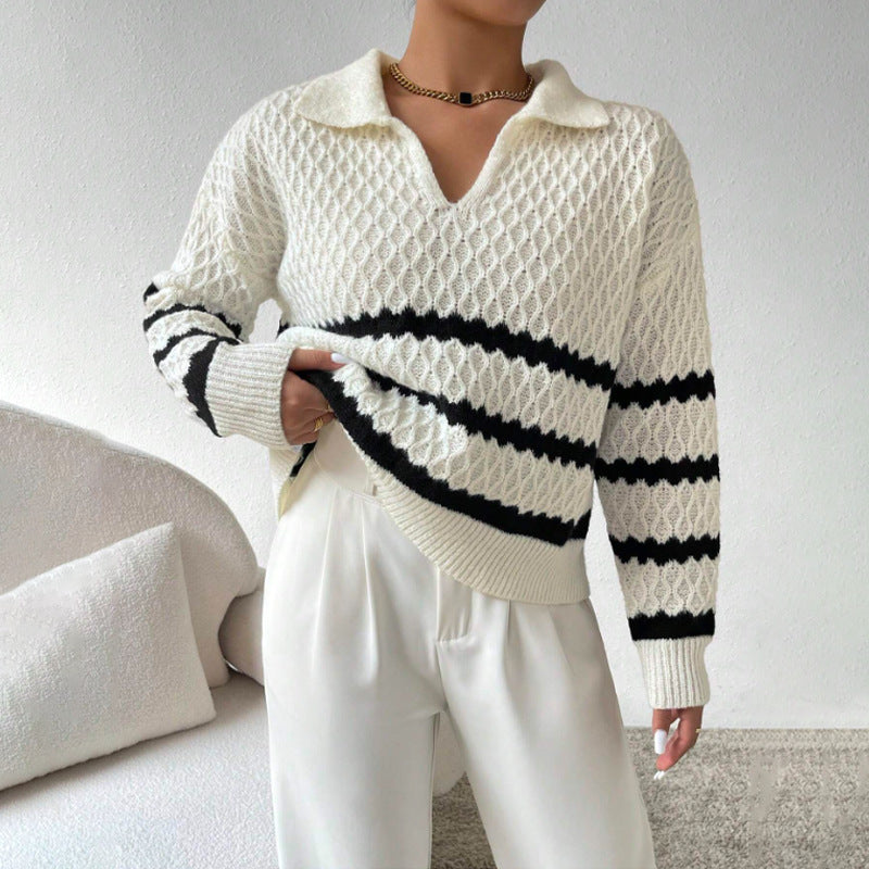 Xylia® | Polo Kragen Pullover Gestrickt