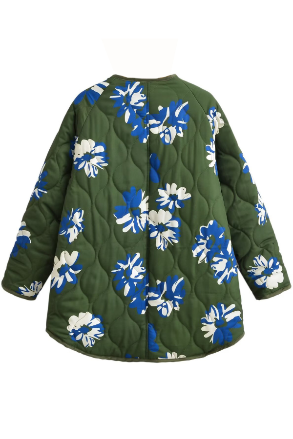 Xandra® | Einreihige Jacke aus dünner Baumwolle mit Blumenmuster und Rundhalsausschnitt