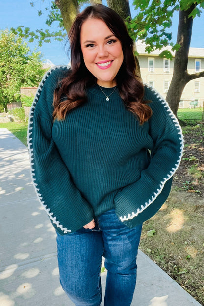 Paulina® | Fall Vibes Hunter Green Rippstrickpullover mit großen Maschen