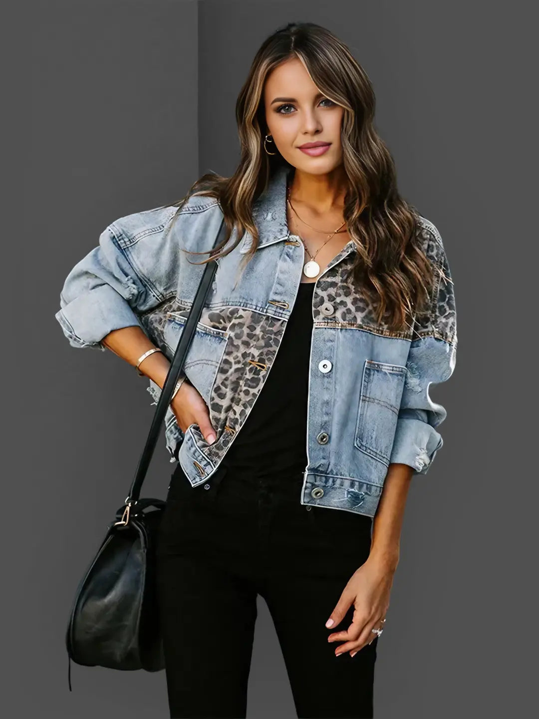 Oriana® | Jeansjacke mit Leopardenmuster