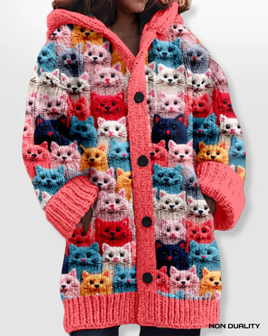 Yanet® | Bunt Gestrickte Katzen Strickjacke