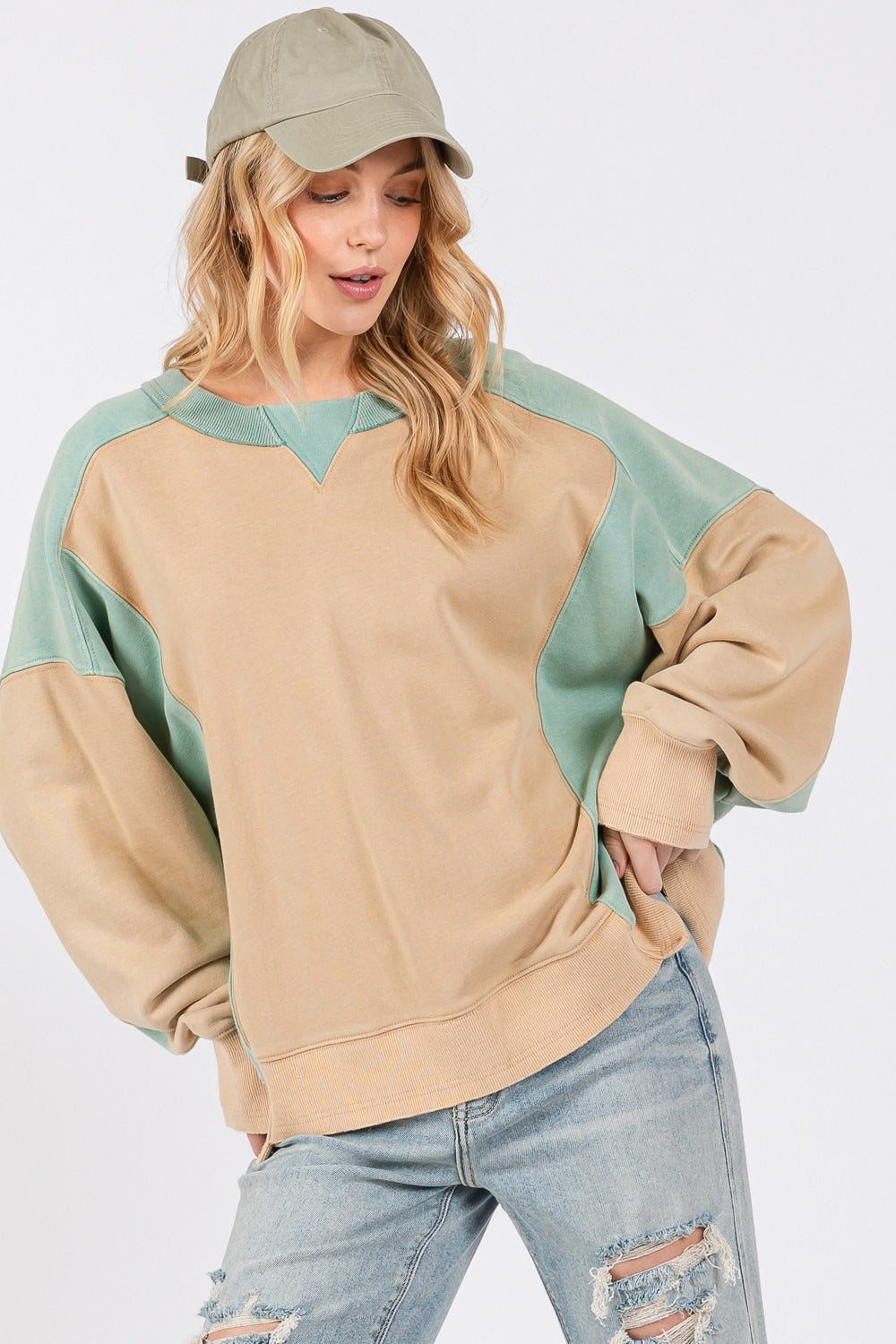 Perla® | SAGE + FIG Farbblock-Sweatshirt mit Rundhalsausschnitt