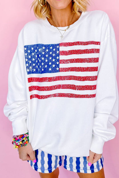 Xandra® | Langarm-Sweatshirt mit Rundhalsausschnitt und US-Flagge