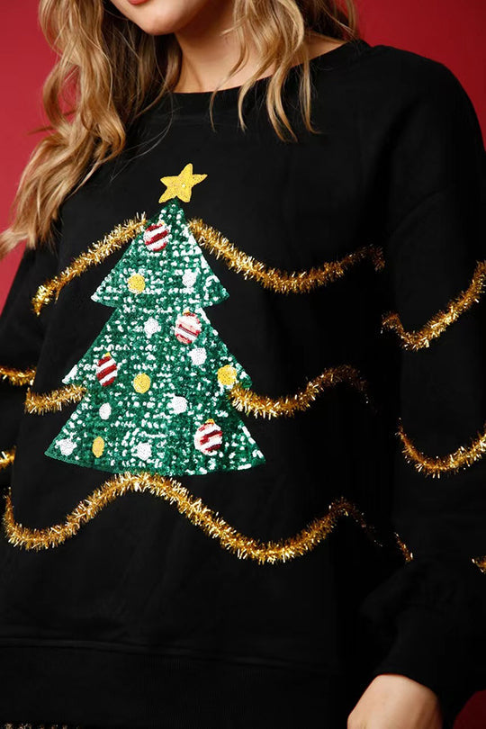 Aaliyah® | Langärmliges, lockeres Sweatshirt mit Weihnachtsbaum-Pailletten