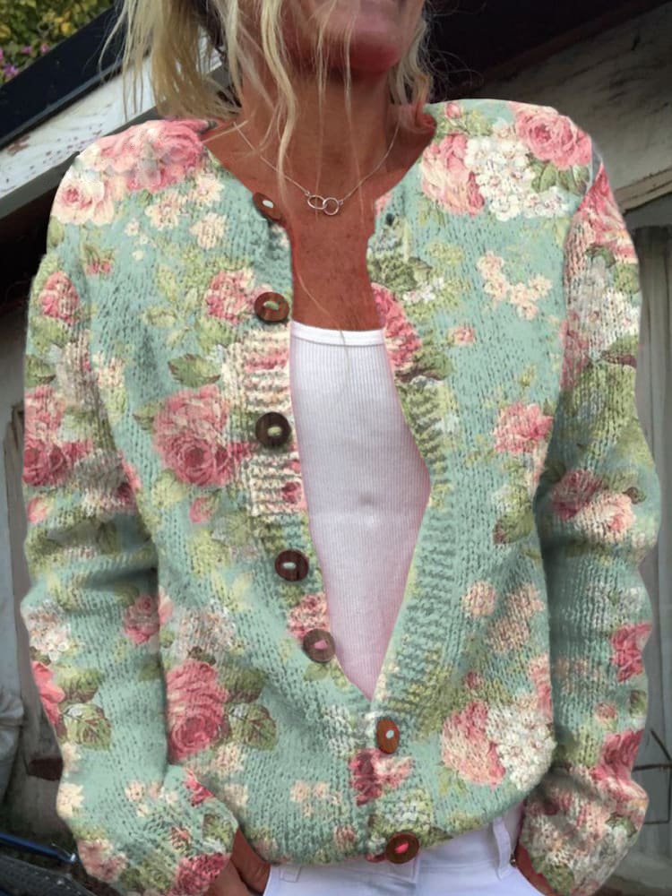 Yris® | Strickjacke mit Blumenmotiv