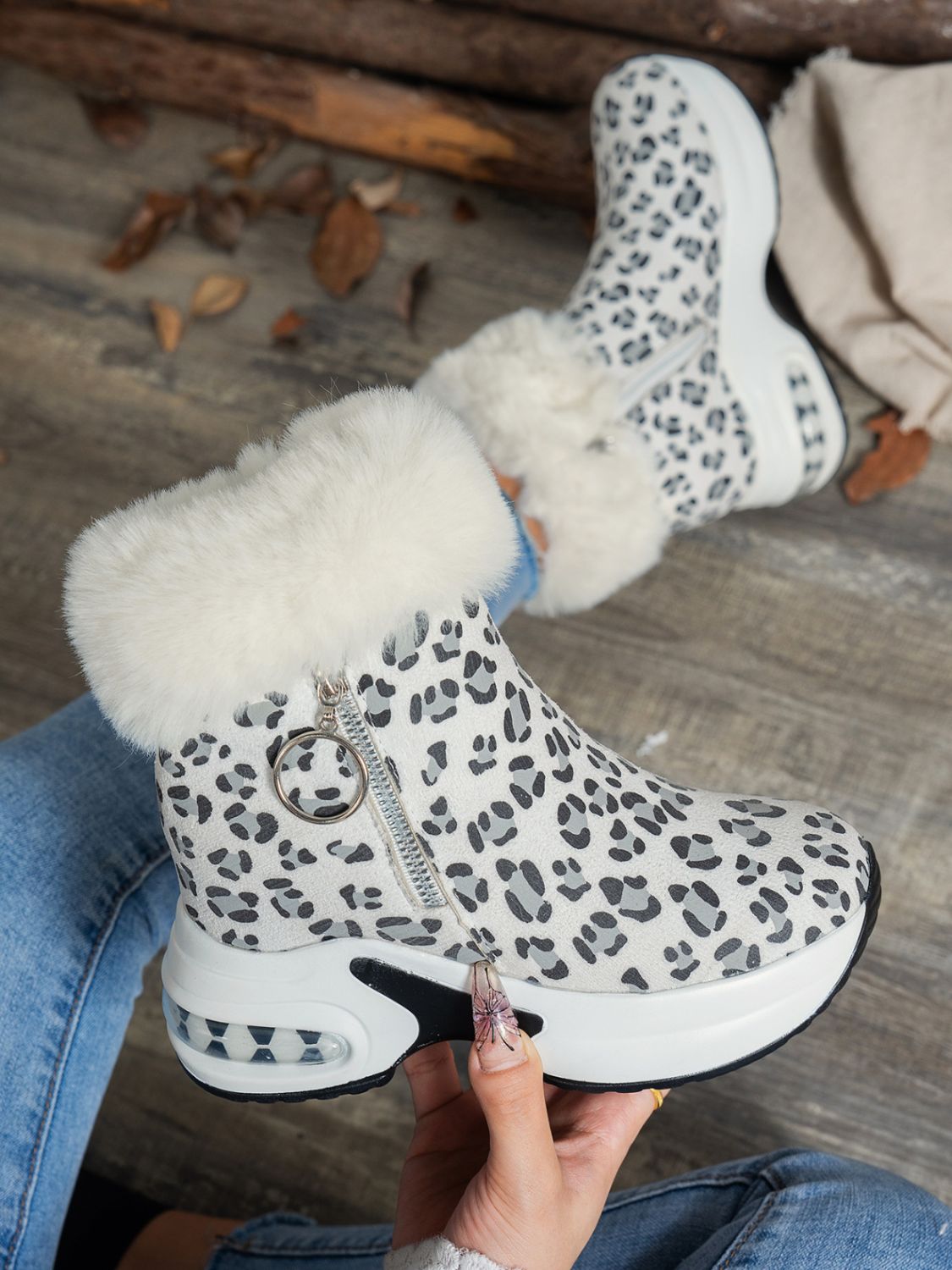 Zara® | Leoparden-Plateaustiefel mit seitlichem Reißverschluss