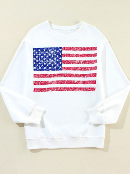 Xandra® | Langarm-Sweatshirt mit Rundhalsausschnitt und US-Flagge