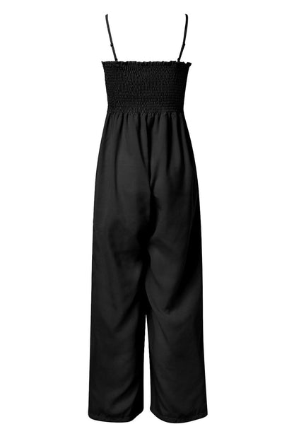 Charlotte - Jumpsuit mit gesmokten Spaghetti-Trägern und weitem Bein