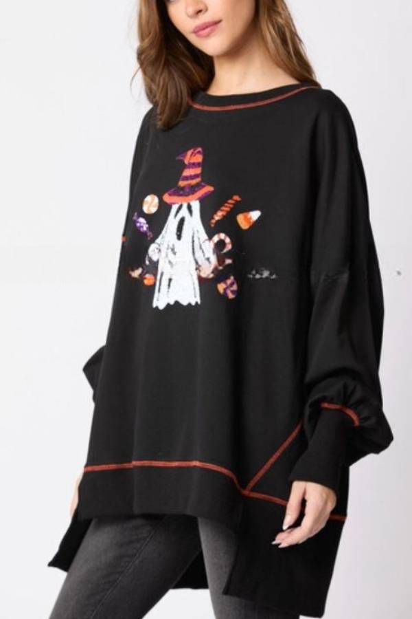 Oriana® | Halloween Ghost Pailletten-Sweatshirt, besticktes Freizeitoberteil