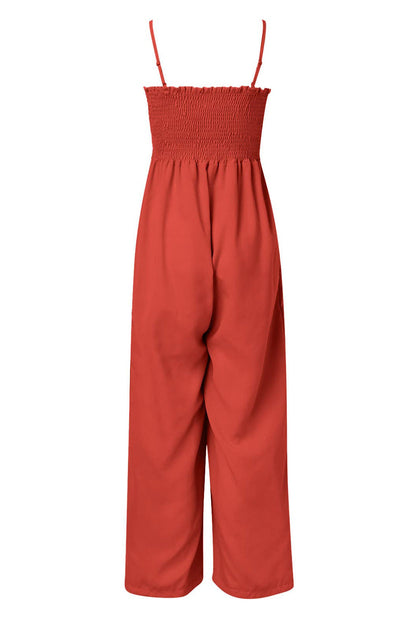 Charlotte - Jumpsuit mit gesmokten Spaghetti-Trägern und weitem Bein