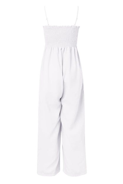 Charlotte - Jumpsuit mit gesmokten Spaghetti-Trägern und weitem Bein