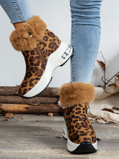 Zara® | Leoparden-Plateaustiefel mit seitlichem Reißverschluss