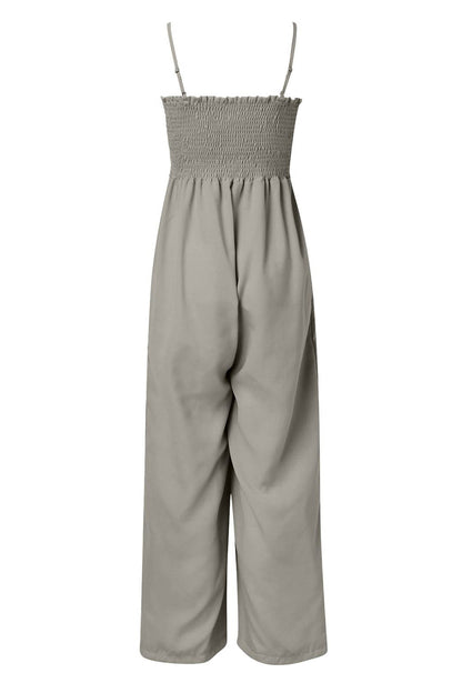 Charlotte - Jumpsuit mit gesmokten Spaghetti-Trägern und weitem Bein