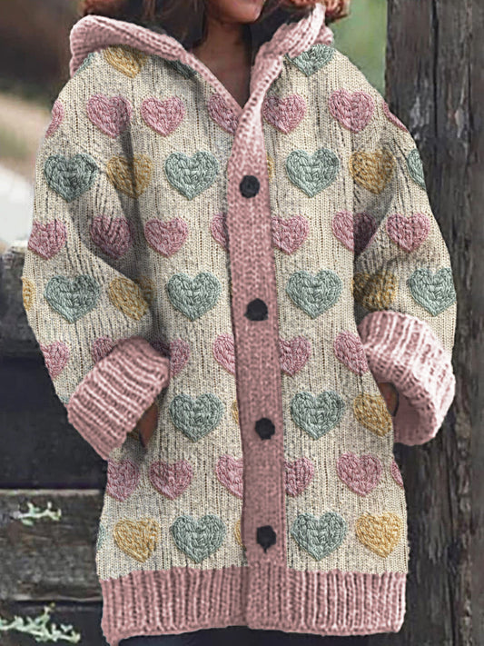 Wendy® | Freizeit-Cardigan mit offenem Kapuzenpullover für Damen mit Herzmuster