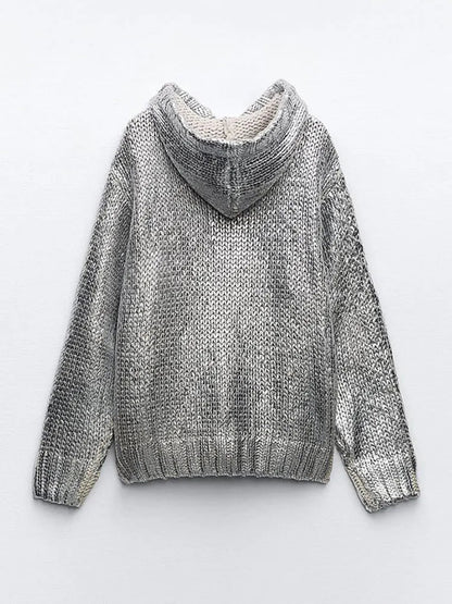 Winnie® | Schicker Damen-Kapuzenpullover mit Metallic-Rippbesatz und Folie